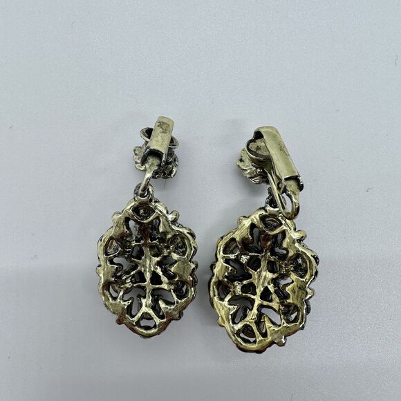 Weiss Maltese Cross Vintage Brooch Clip On Earrings Set Green Gold Toned Signed - Picture 6 of 12